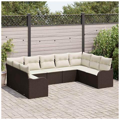 Set Divano da Giardino 9 pcs Marrone e bianco Poly Rattan - Foto 2