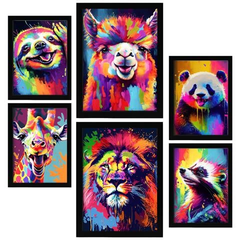 Set Di 6 Stampe Ritratto Di Animali Sciocchi, Illustrazioni Vivaci In Stile Acquerello Di Animali Sorridenti, Design D'interni A3 & A4 Senza Cornice - Foto 1