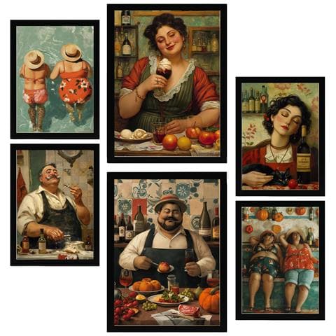 Set Di 6 Stampe Estate Italiana Incorniciata Con Illustrazioni Di Design Per Decorare Le Pareti Della Tua Casa A3 & A4 Cornice Nera - Foto 1