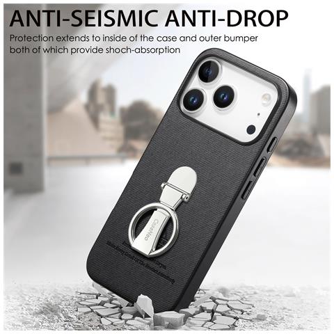 Custodia Nera In Pelle Pu Compatibile Con Iphone 17 Pro Con Anello Rotante A 360° - Foto 2