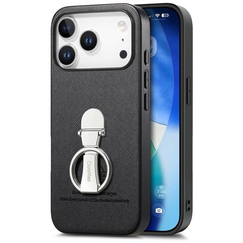 Custodia Nera In Pelle Pu Compatibile Con Iphone 17 Pro Con Anello Rotante A 360° - Foto 1