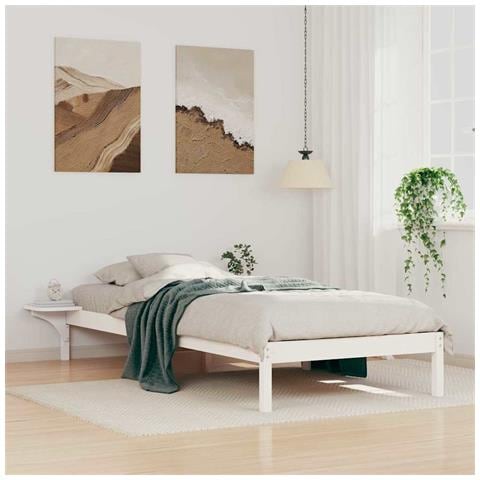 Letto con Tavolini Laterali Bianco 80 x 210 cm Pino massello - Foto 2