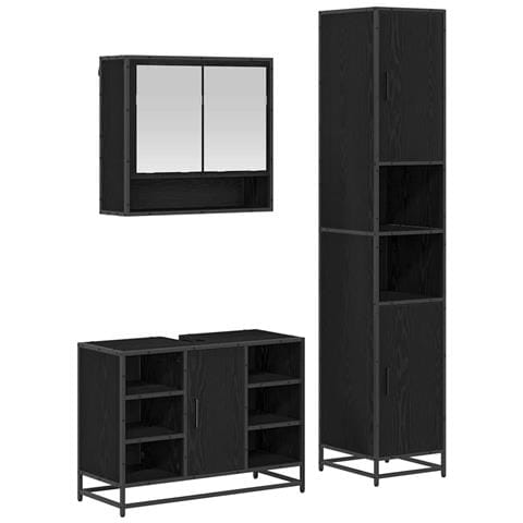 Set di mobili per il bagno 3 pcs Rovere Nero Legno multistrato - Foto 1