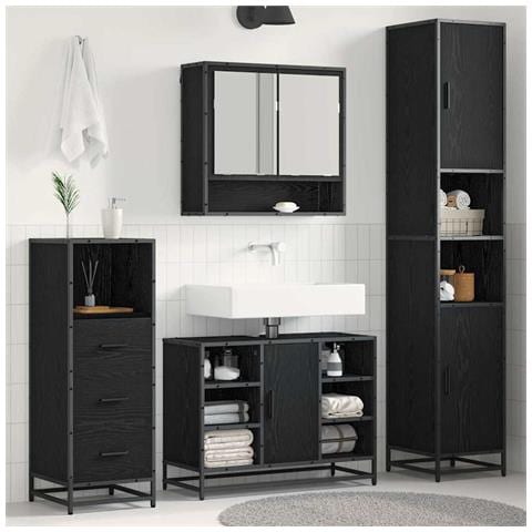 Set di mobili per il bagno 3 pcs Rovere Nero Legno multistrato - Foto 2