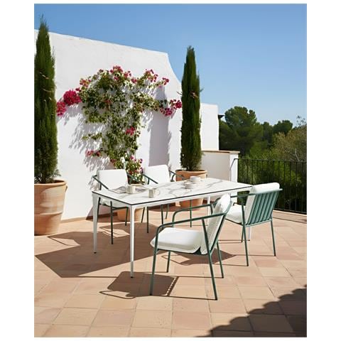 Set Di 4 Sedie Da Giardino Con Cuscini Asciano Metallo Verde - Foto 1