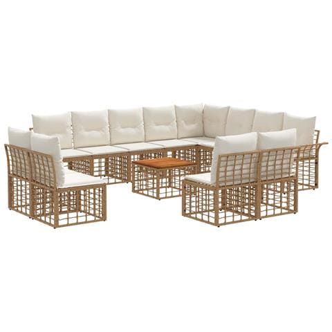 Set di divani da esterno 13 pcs Naturale e Bianco Crema - Foto 1