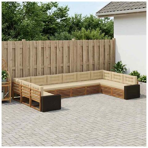 Set divani con cuscino 10 pcs Legno di Acacia Massello - Foto 2