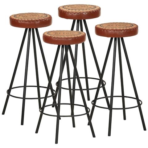 Sgabelli Da Bar 4 Pz In Vera Pelle E Tela - Foto 1