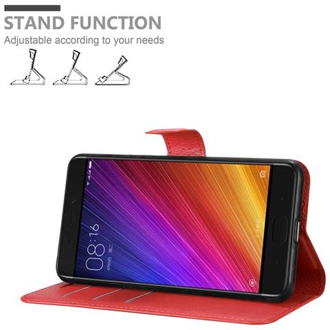 Custodia Compatibile Con Xiaomi Mi 5s In Rosso Carminio - Coperchio Protettiva Con Chiusura Magnetica, Funzione Stand E Tasca Per Le Carte - Foto 2