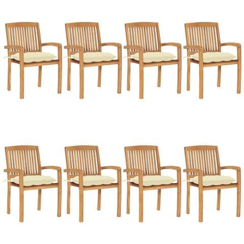 Sedie da Giardino Impilabili 8 pz con Cuscini Massello di Teak - Foto 1