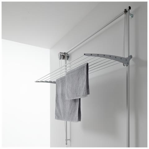 Stendibiancheria da Parete, stendino a muro verticale, saliscendi, stendino a scomparsa in Alluminio e Acciaio 88x52x137 cm, Foxydry Wall 80 - Foto 2