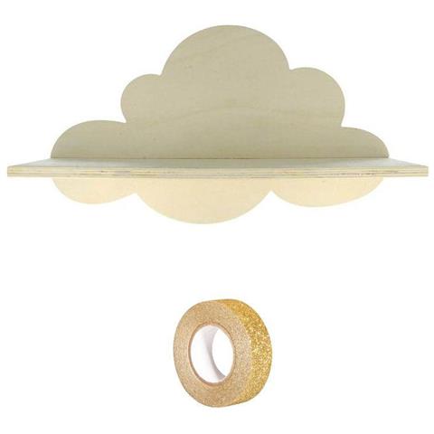 Ripiano Di Legno Nube 39 Cm + Washi Tape Dorato 5 M - Foto 1