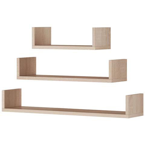 Kassi - Set Di 3 Scaffali / Mensole A Partete / Scaffale Murale / Ripiani A 3 Livelli / Pannelli Sospesi / Mensole A Muro (quercia)  - Foto 1