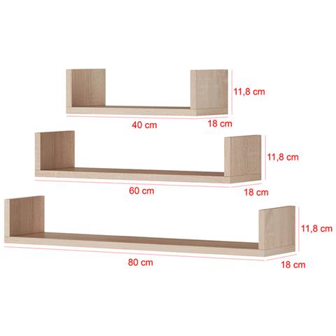 Kassi - Set Di 3 Scaffali / Mensole A Partete / Scaffale Murale / Ripiani A 3 Livelli / Pannelli Sospesi / Mensole A Muro (quercia)  - Foto 3