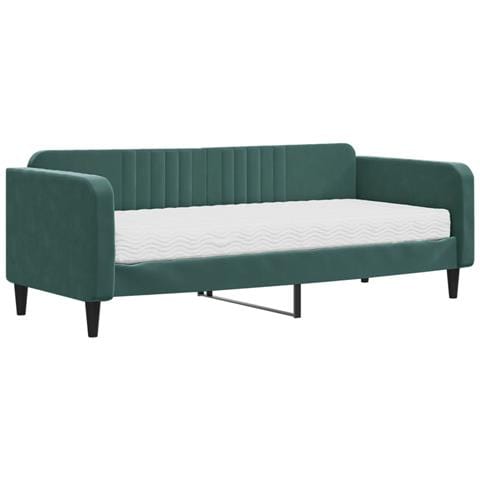 Divano Letto Con Materasso Verde Scuro 90x200 Cm In Velluto - Foto 1