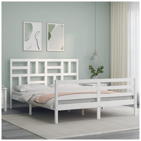 Giroletto con Testiera Bianco King Size in Legno Massello - Foto 3