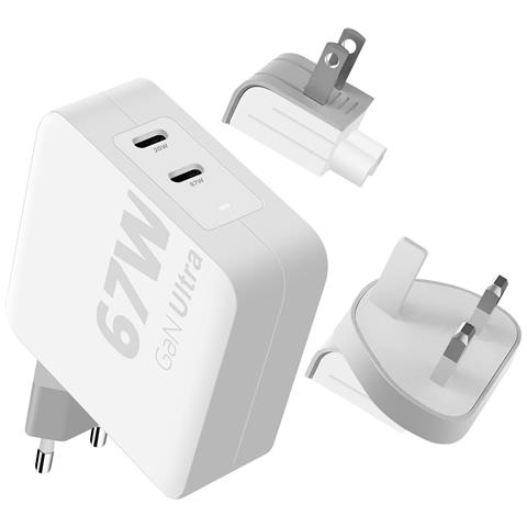 Caricatore Da Viaggio Gan Ultra 67w 2x Usb-c Power Delivery + Cavo 2m, Bianco - Foto 1