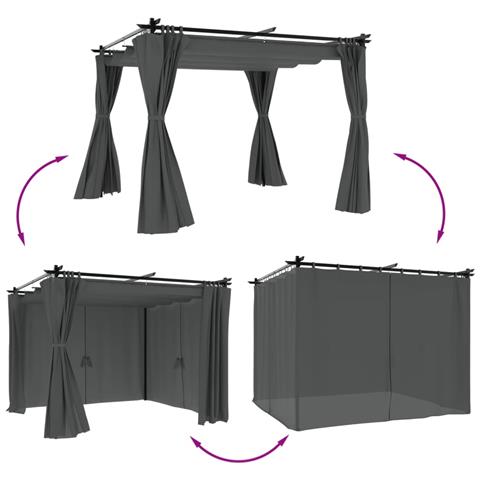 Gazebo Con Tende Antracite 3x3 M In Acciaio - Foto 3