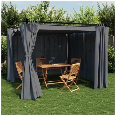 Gazebo Con Tende Antracite 3x3 M In Acciaio - Foto 1