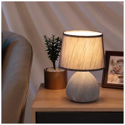 Lampada da Tavolo Lume Comodino Ceramica Tessuto Grigio Design Moderno Abatjour - Foto 2