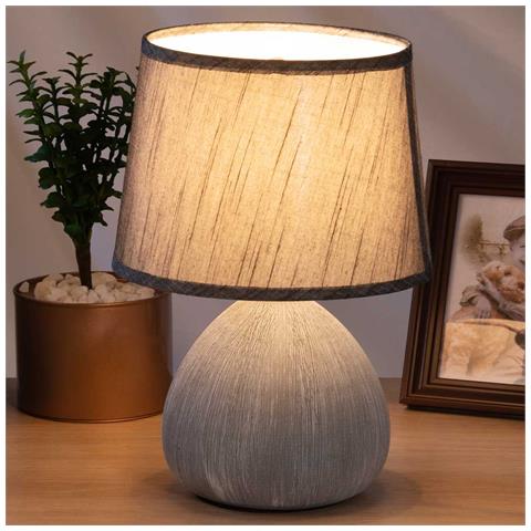 Lampada da Tavolo Lume Comodino Ceramica Tessuto Grigio Design Moderno Abatjour - Foto 1