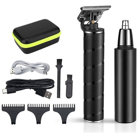 Kit 2 In 1 Con Rifinitore Per Capelli E Barba + Rasoio Per Peli Di Naso. Con Set Di Accessori. Batteria Ricaricabile. - Foto 1