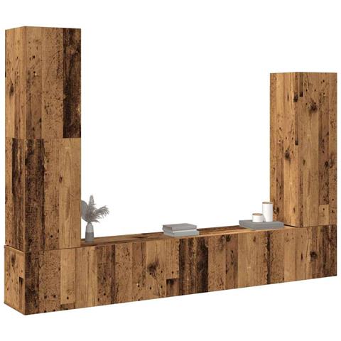 Set Mobile Tv 4 Pz Montato A Parete Legno Antico In Truciolato - Foto 1