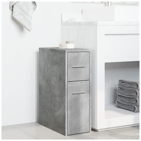 Armadietto Da Bagno Stretto Con Ruote Grigio Cemento Truciolato - Foto 3