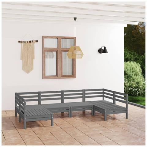 Lusso Casadino - Set Salotto Da Giardino 6 Pz Grigio In Legno Massello Di Pino - Foto 6