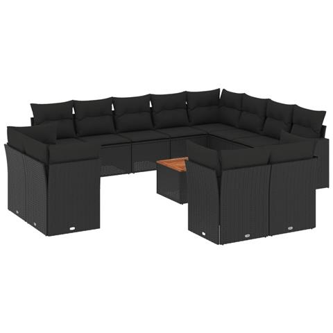 Lusso Casadino -  Set Divani Da Giardino 13pz Con Cuscini Nero In Polyrattan - Foto 1