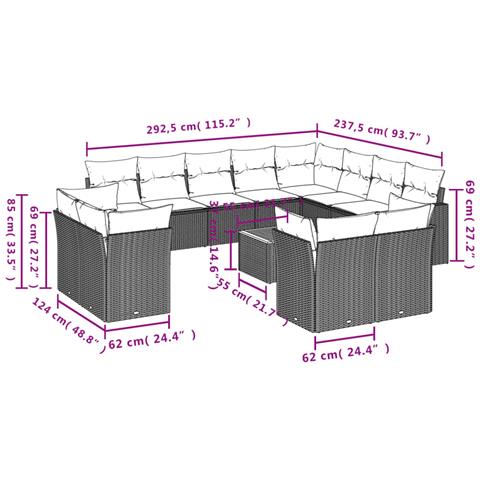 Lusso Casadino -  Set Divani Da Giardino 13pz Con Cuscini Nero In Polyrattan - Foto 2