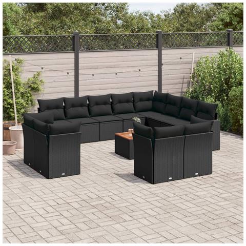 Lusso Casadino -  Set Divani Da Giardino 13pz Con Cuscini Nero In Polyrattan - Foto 3