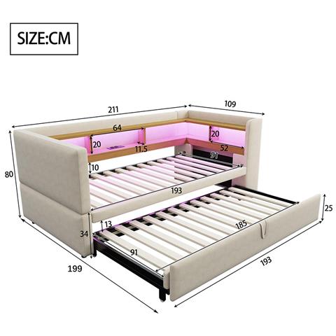 Divano Letto 90/180x190cm, Letto Imbottito, Divano Letto Multifunzionale, Letto Singolo, Beige - Foto 2