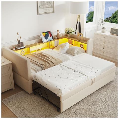 Divano Letto 90/180x190cm, Letto Imbottito, Divano Letto Multifunzionale, Letto Singolo, Beige - Foto 1