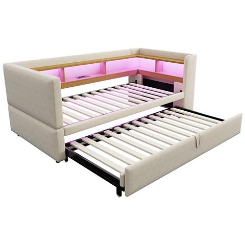 Divano Letto 90/180x190cm, Letto Imbottito, Divano Letto Multifunzionale, Letto Singolo, Beige - Foto 4