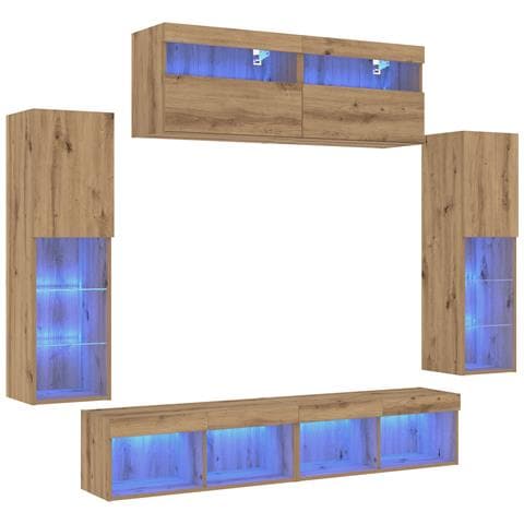 Mobili TV da parete  con luci LED 2 pezzi Acero Artigianale 80x30x30 cm, Mobili TV da parete  con luci LED 2 pezzi Acero Artigianale 60x30x40 cm - Foto 1