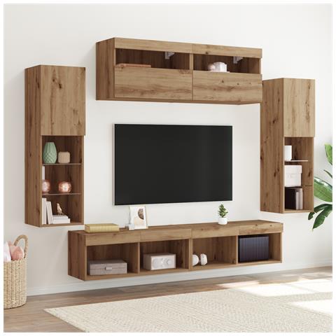 Mobili TV da parete  con luci LED 2 pezzi Acero Artigianale 80x30x30 cm, Mobili TV da parete  con luci LED 2 pezzi Acero Artigianale 60x30x40 cm - Foto 2