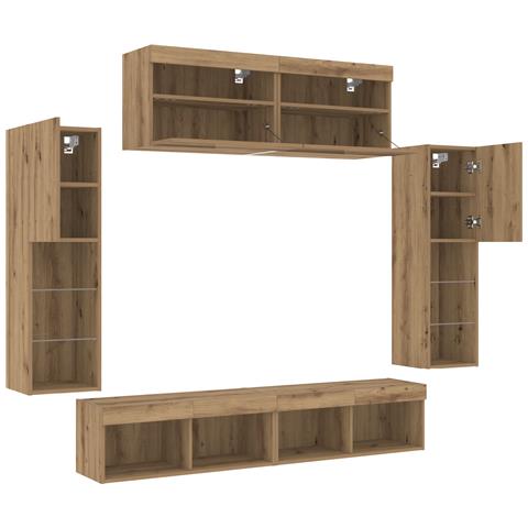 Mobili TV da parete  con luci LED 2 pezzi Acero Artigianale 80x30x30 cm, Mobili TV da parete  con luci LED 2 pezzi Acero Artigianale 60x30x40 cm - Foto 9