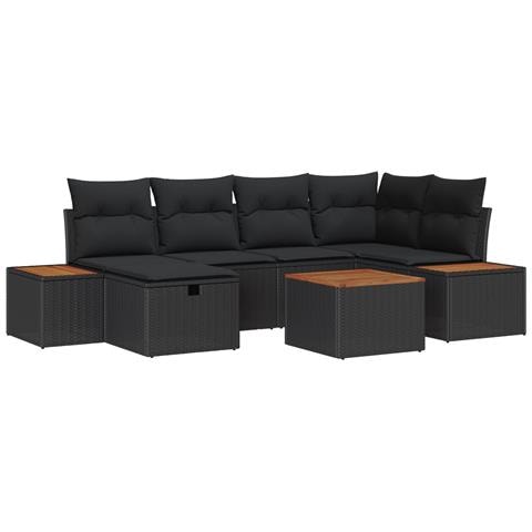 Set di Divani da Giardino da 7 Pezzi con Cuscini Nero Polyrattan - Foto 1