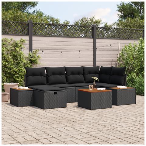 Set di Divani da Giardino da 7 Pezzi con Cuscini Nero Polyrattan - Foto 2
