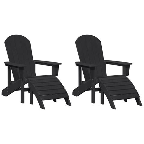 Sedie Adirondack con Poggiapiedi 2 pcs HDPE Nere, Sedia Adirondack con Poggiapiedi HDPE Nera - Foto 1