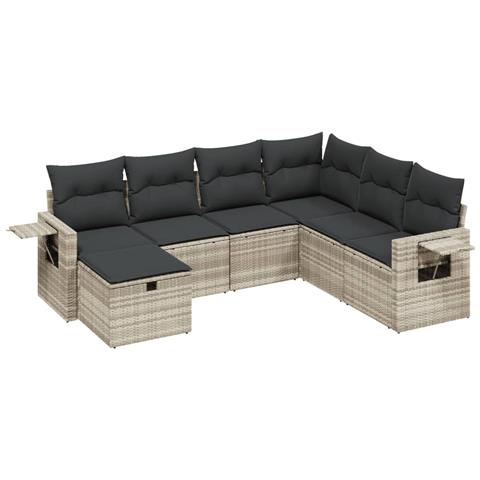 Set Divani da Giardino 7pz con Cuscini Grigio Chiaro Polyrattan - Foto 1