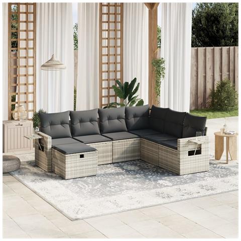 Set Divani da Giardino 7pz con Cuscini Grigio Chiaro Polyrattan - Foto 2