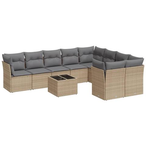 Set Divano da Giardino 10 pz con Cuscini Beige in Polyrattan - Foto 1