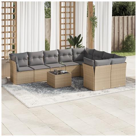 Set Divano da Giardino 10 pz con Cuscini Beige in Polyrattan - Foto 2