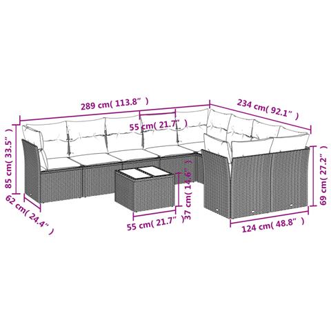 Set Divano da Giardino 10 pz con Cuscini Beige in Polyrattan - Foto 3