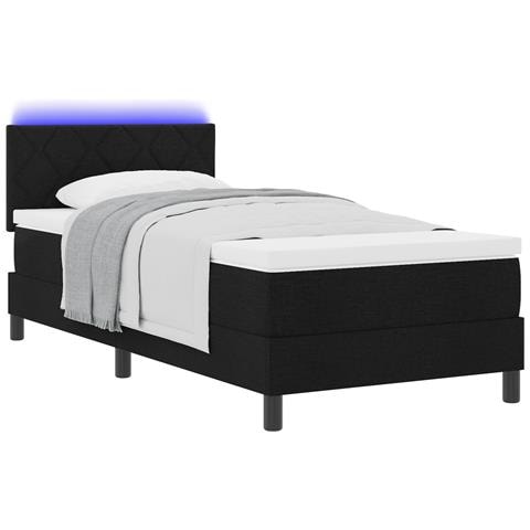 Letto a Rete con Materasso & LED Nero 90x190 cm Tessuto - Foto 1