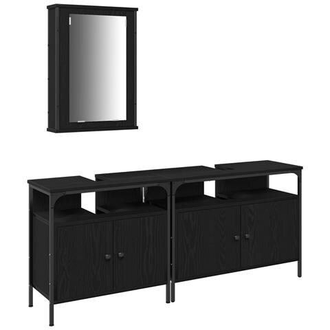 Set di mobili per bagno 3 pezzi in legno ingegnerizzato rovere nero - Foto 1