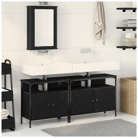 Set di mobili per bagno 3 pezzi in legno ingegnerizzato rovere nero - Foto 2