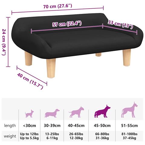 Lettino per Cani Nero 70x40x24 cm in Tessuto - Foto 7